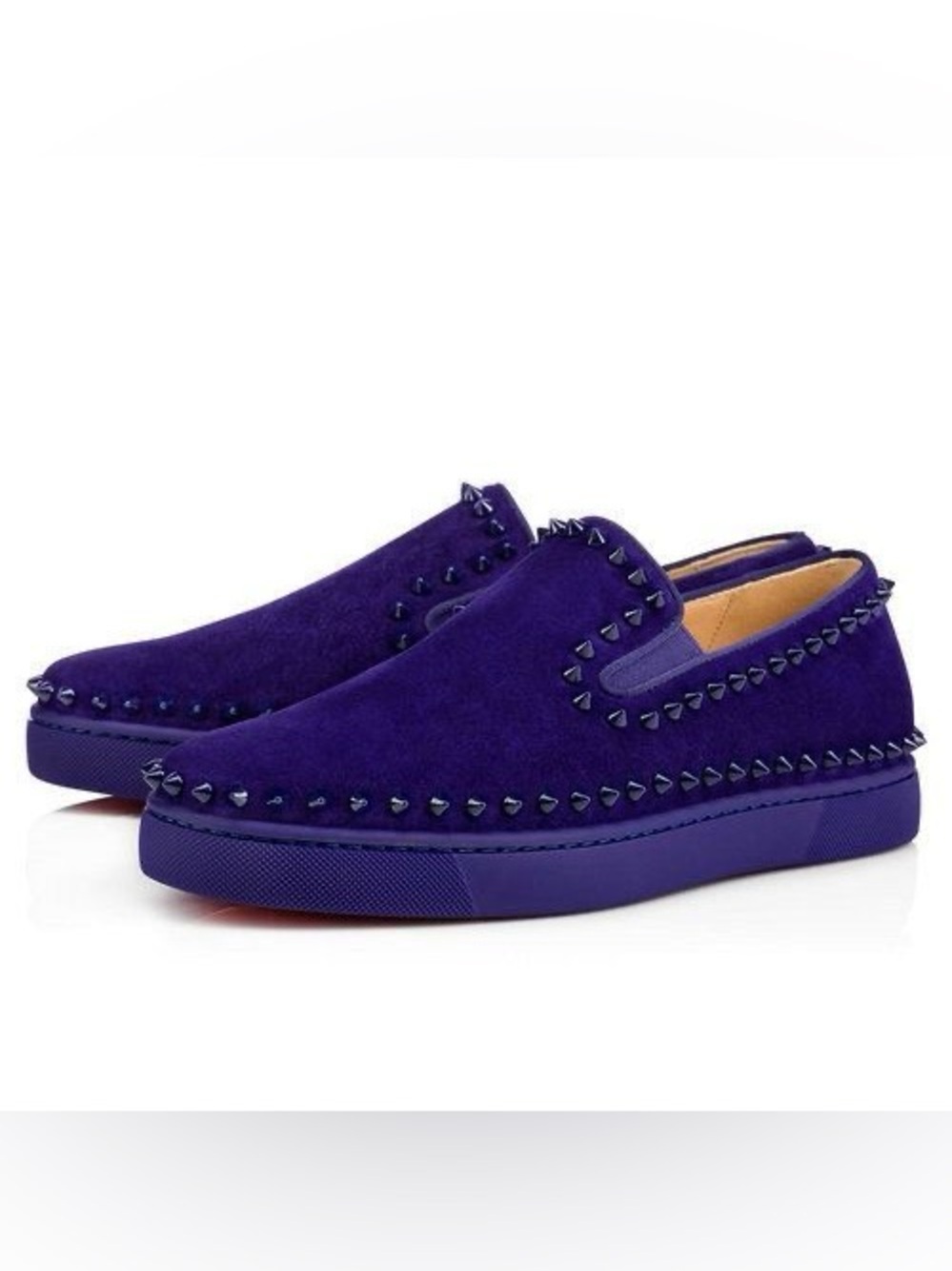 Christian Louboutin Purple Suede Studded Slip-On Loafers
